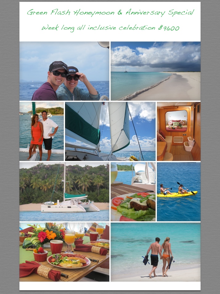 anniversary honeymoon catamaran charter green flash