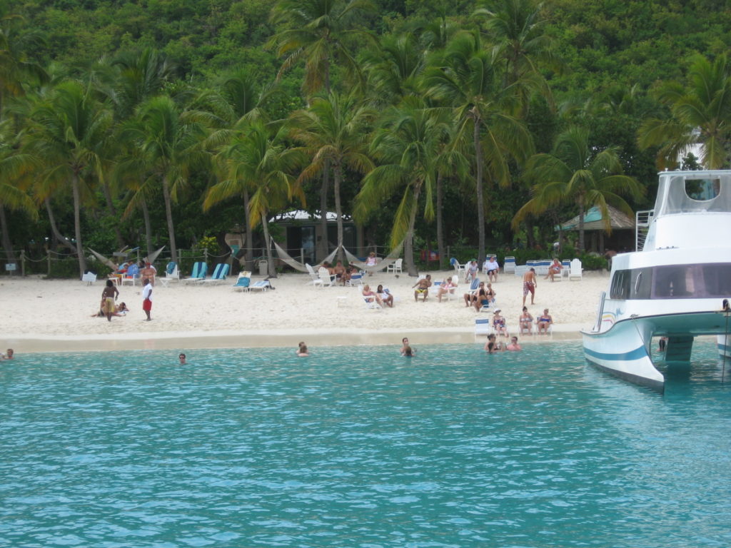 White Bay, Jost Van Dyke, BVI is a favorite beach area for guests to hang out, go scuba diving and sport fishing