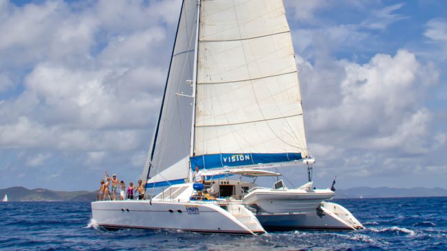 Catamaran Vision sailing in the Virgin Islands