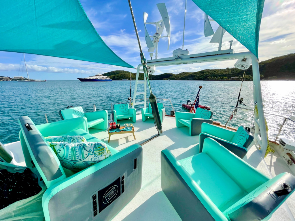Enjoying the view from the deck off the main salon on the USVI Sailboat August Maverick