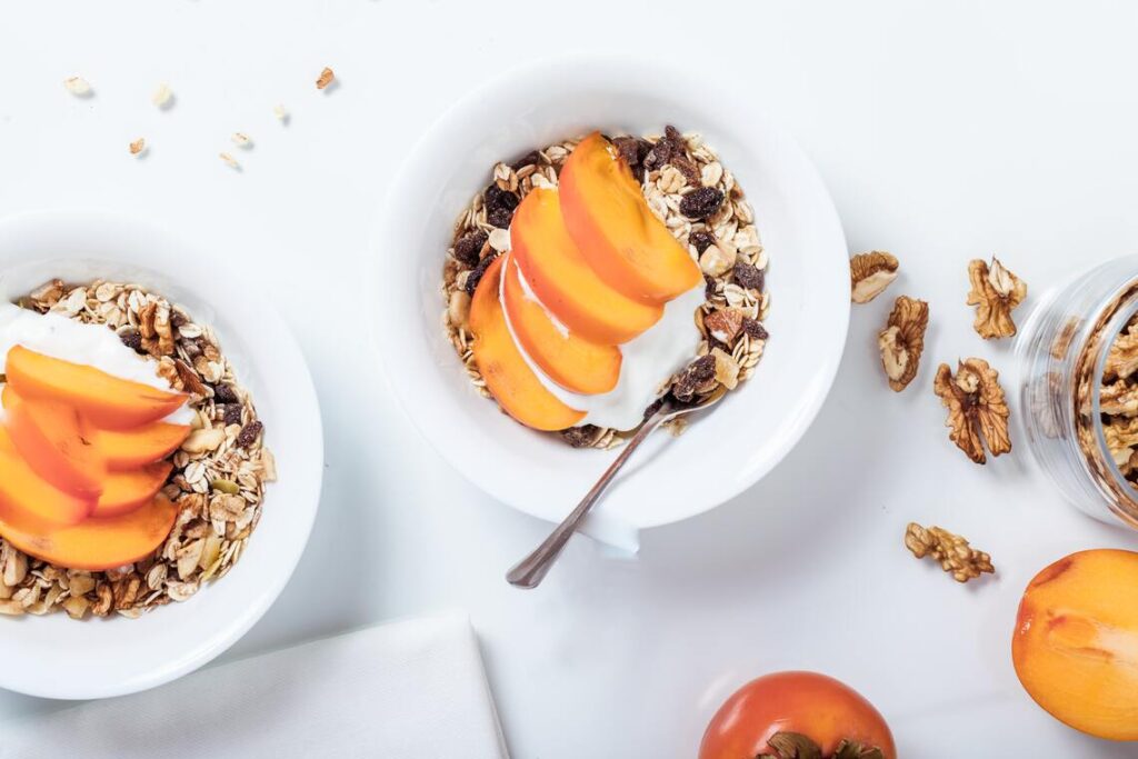 breakfast granola and peaches