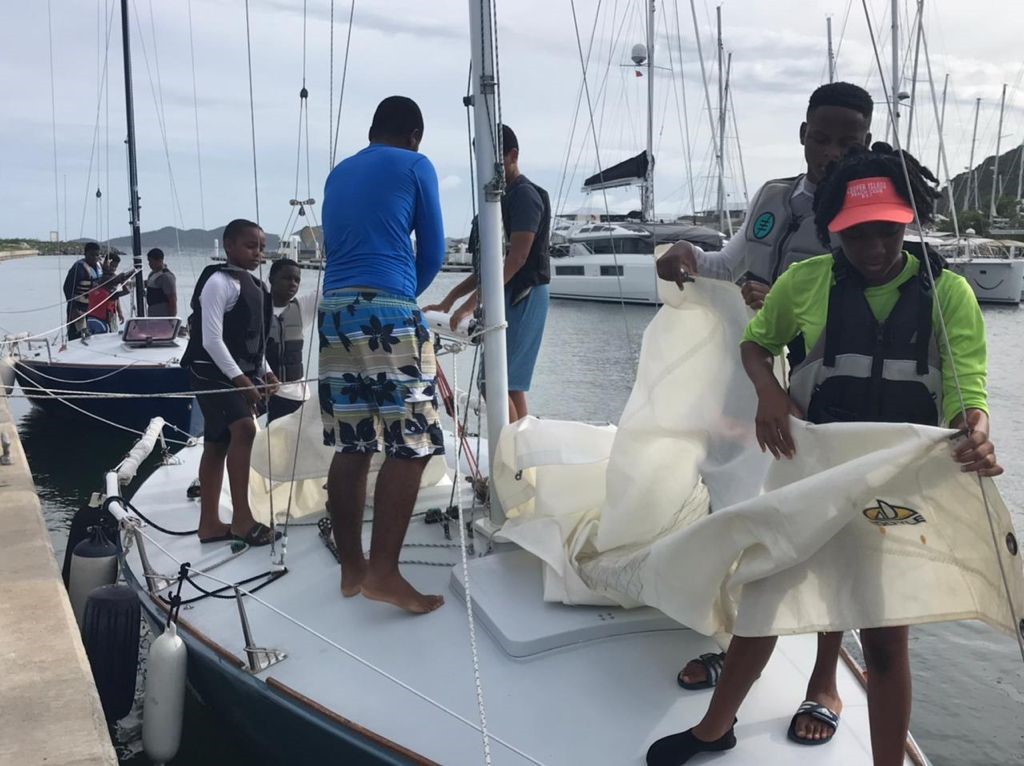 Preparing the sails during a KATS training program in the BVI