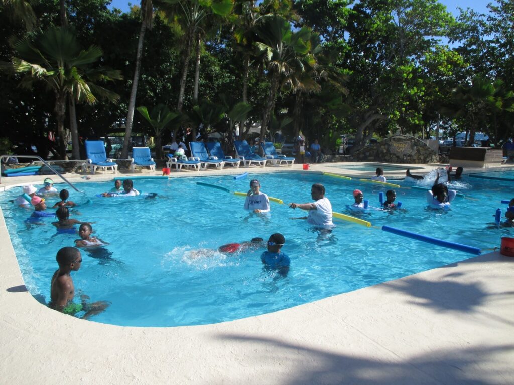 Swimming lessons at Nanny Cay pool during the KATS learn to swim program.