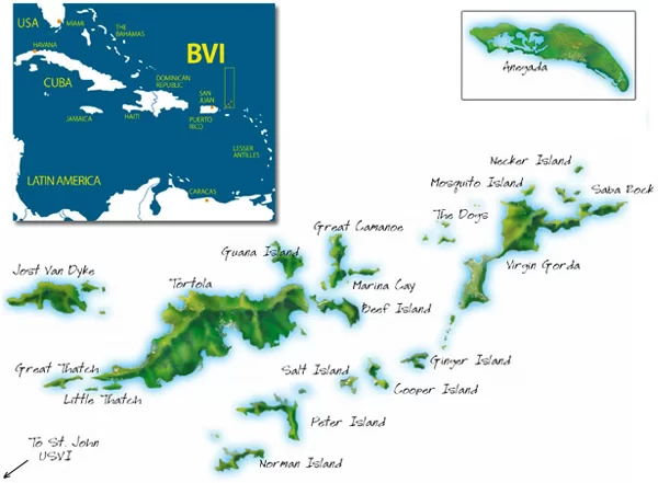 Map of BVI for yacht charters