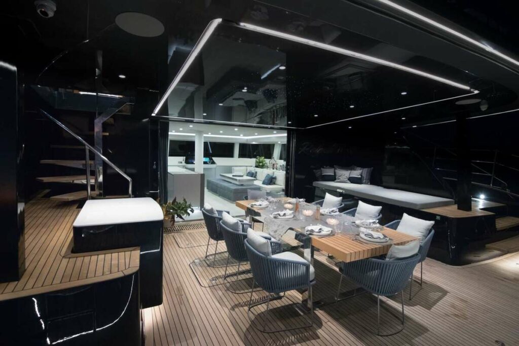 RELENTLESS 60 USVI Catamaran Charter sophisticated dining area