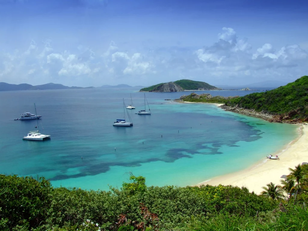 Yachts docked at Little Deadmans Beach - one of the best beaches in BVI