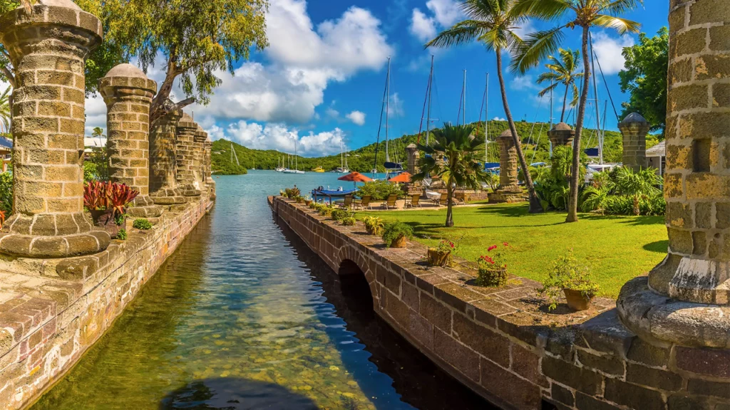 A view of Nelsons Harbor - one of Antigua and Barbuda historical attractions