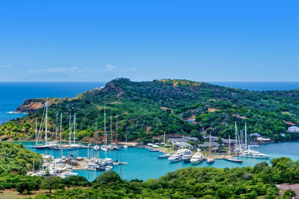 Yachts anchored at Nelsons Dockyard - one of the best beaches and bays in Antigua
