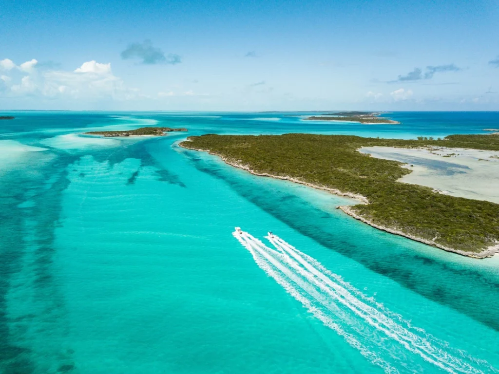 drone shot of the Exumas - Crewed Yacht Charter Destinations