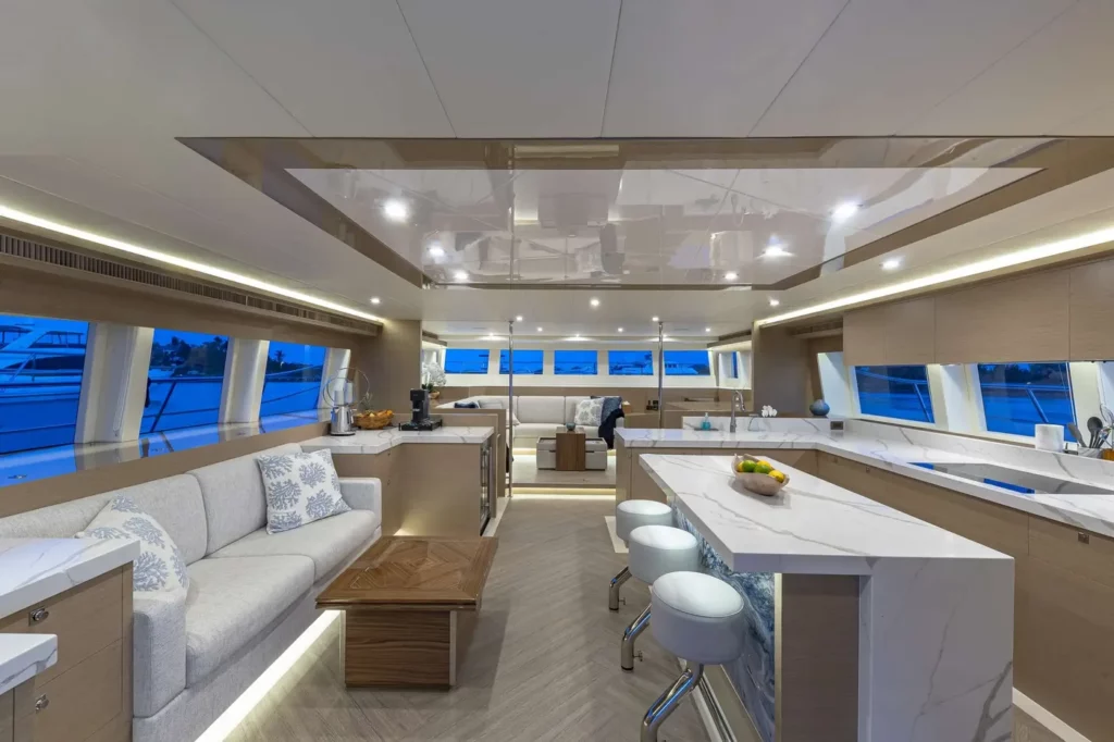 The Galley connected to a lounge area - Health & Wellness Yacht Charter